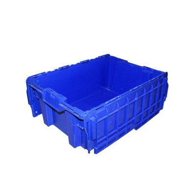 Hot selling attached lid blue stackable storage plastic moving boxes tote