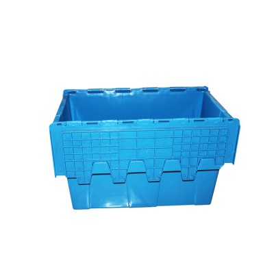 2020 foldable custom blue large attached lid plastic tote bins storage box